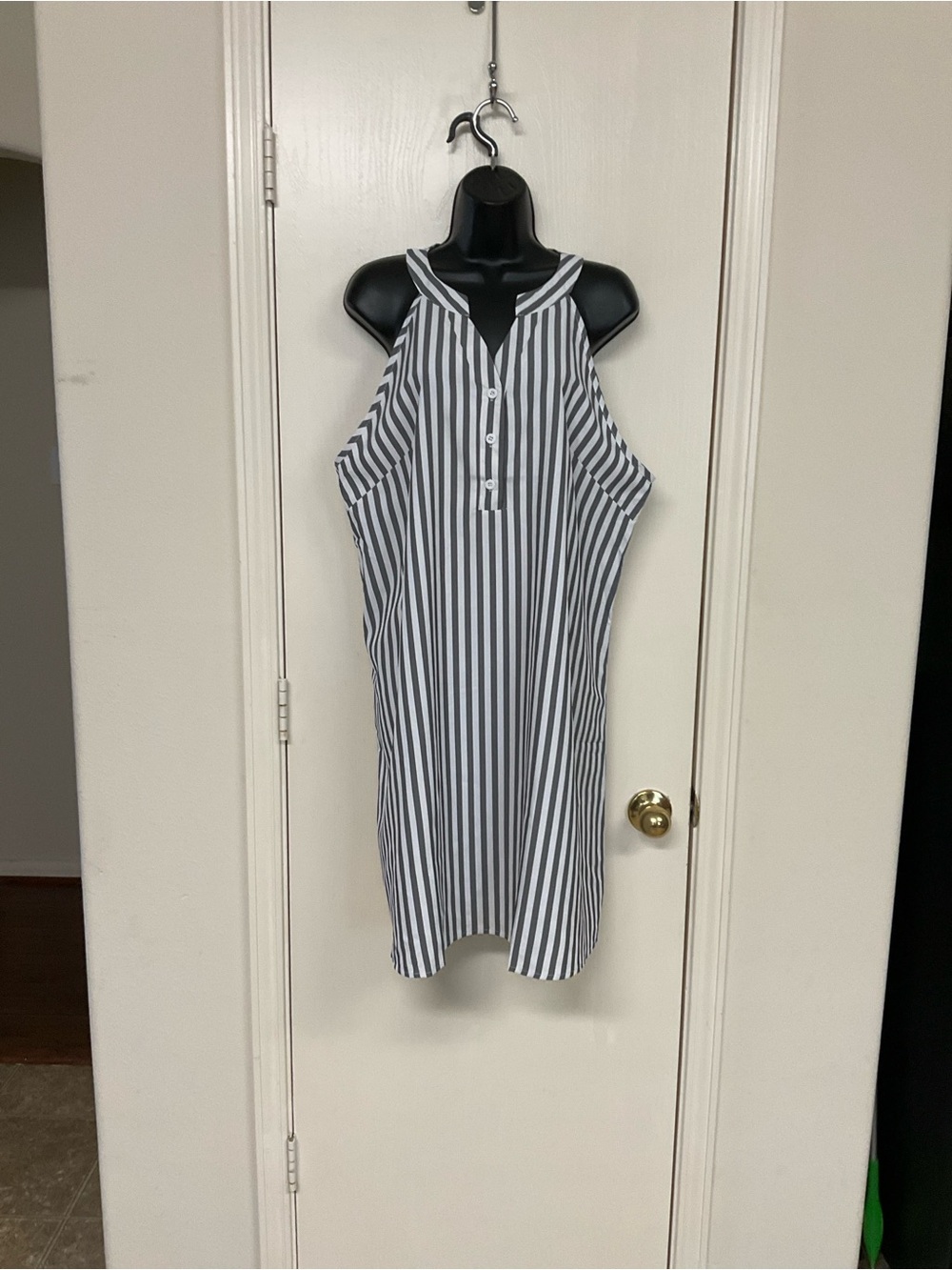 2-Striped Sleeveless Halter Midi Dress in Black and White